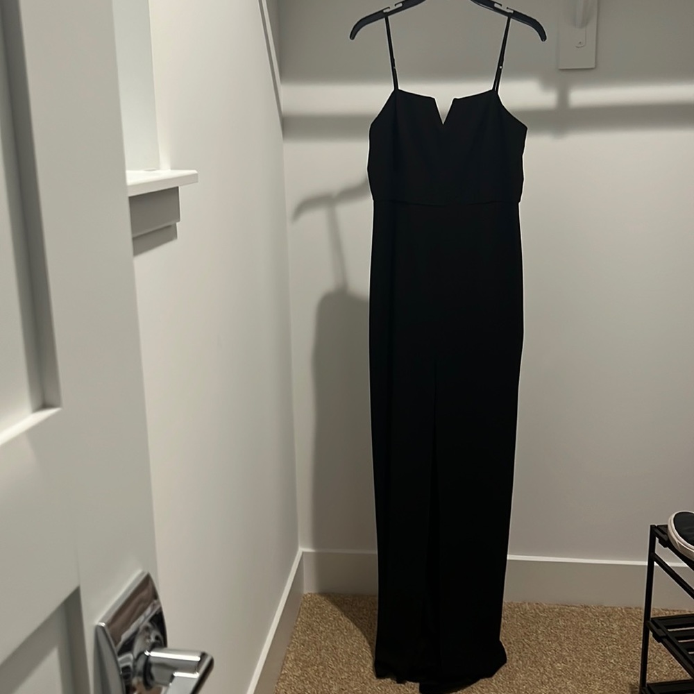 NWOT Halston Spaghetti Strap Black Gown With Slit